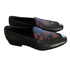 Giovanni Conti Black Leather Brocade Slip On Shoes 45